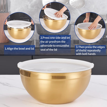 Pink Mixing Bowls with Airtight Lids, Stainless Steel Nesting Mixing Bowls Set of 7, Ideal for Baking, Prepping and Serving Food, Size 7, 3.6, 2.7, 2.1, 1.5, 1.1,0.8 QT, Stackable Design
