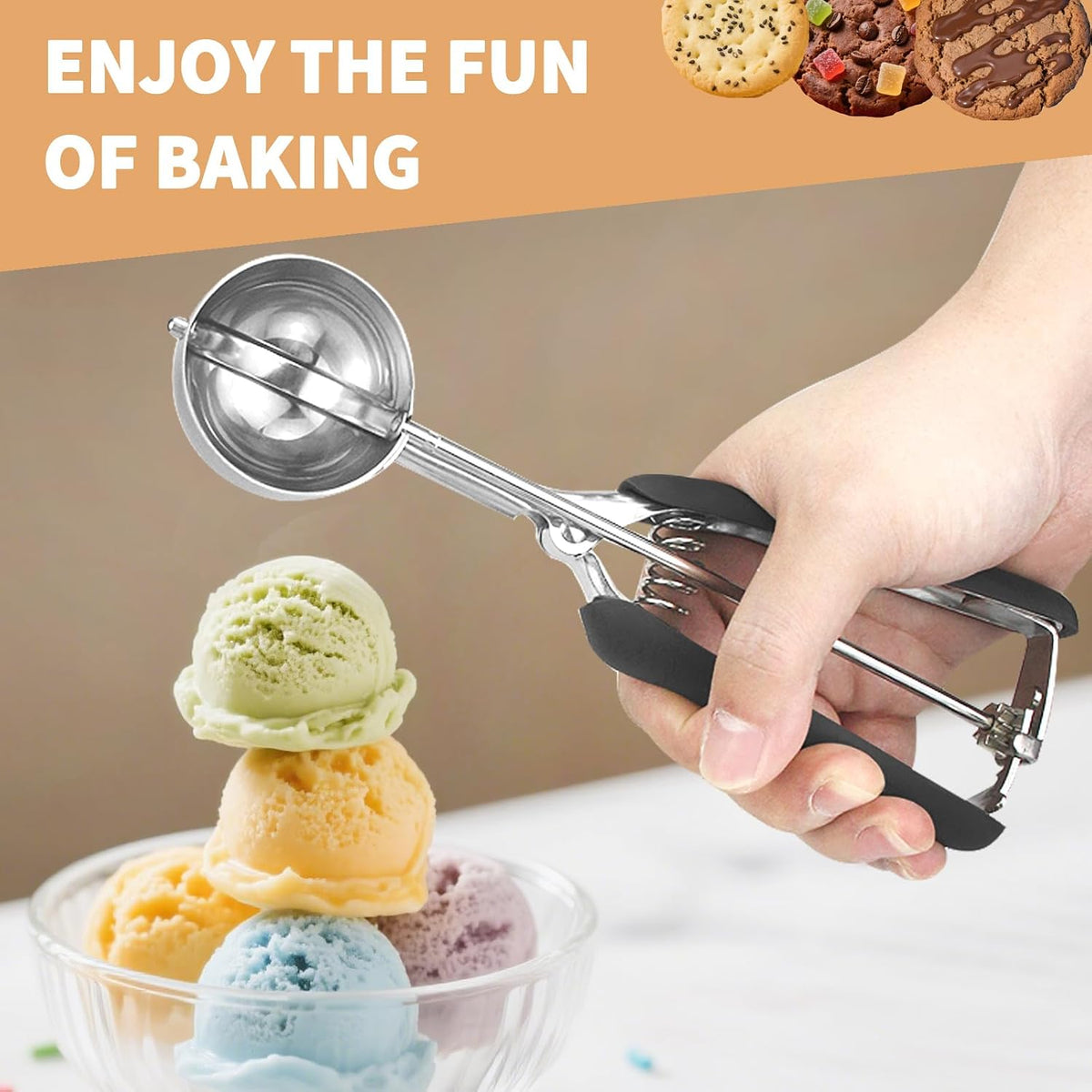 Large Cookie Scoop 3 Tablespoon, Size #20 Dough Scoops for Baking, Trigger Ice Cream Scooper, Stainless Steel Portion Scoop for Jumbo Cookies, Pancakes, Cupcakes, Meatballs