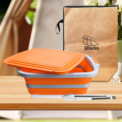 Collapsible BBQ Prep Tub 8L Black | Portable Meat Marinating Container with Locking Cutting Board Lid, BBQ Tongs, 2 Meat Shredding Claws & 2 Heat-Resistant Grill Gloves for Camping & Grilling
