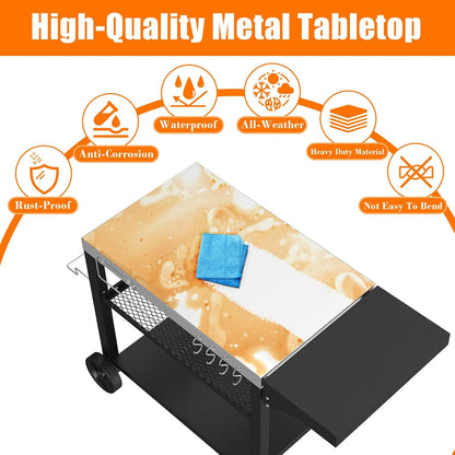 Outdoor Pizza Oven Table for Ninja Woodfire, Blackstone Tabletop Grill, Portable Grill Cart & Food Prep Work Table, Movable Pizza Oven Cart for Backyard BBQ and Patio Parties