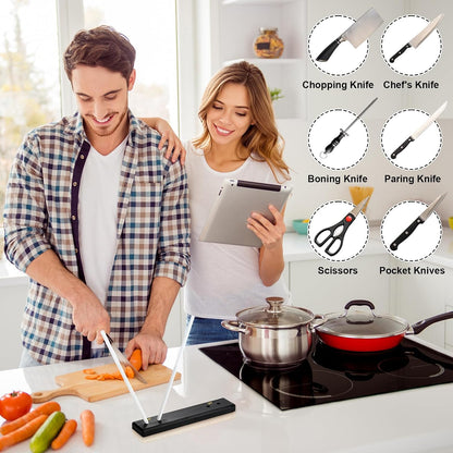 Feekoon 9.8" Ceramic Crock Knife Sharpener, 2-Rod Turn Box for Kitchen