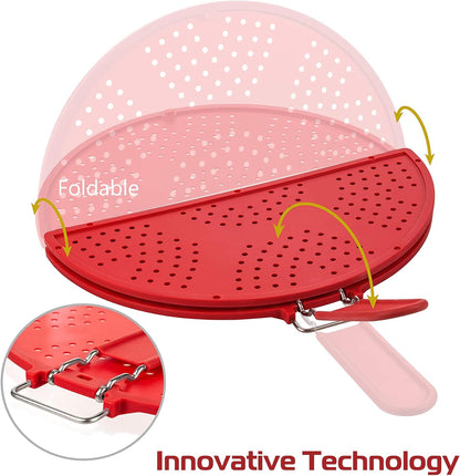 Foldable Splatter Screen for Frying Pan Grease Strainer Guard Silicone Splatter Shields with Folding Handle Multifunction Oil Splatter Screen Strainer