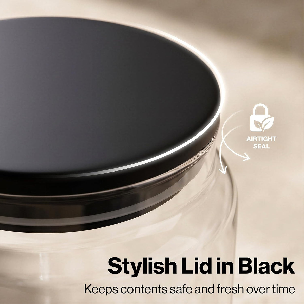 EDELHAUS 2x Large Glass Storage Containers with Airtight Black Lids [135oz/4000ml] | Extra Thick Glass Canisters for Pantry + 63 Labels | Flour Rice Cereal Sugar Coffee Beans Tea
