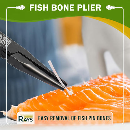 Fish Bone Pliers/Tweezers – Serrated Jaw Plier + Flat & Slant Tweezers | Stainless Steel Pin Bone Remover & Deboning Tools for Salmon, Trout & All Seafood