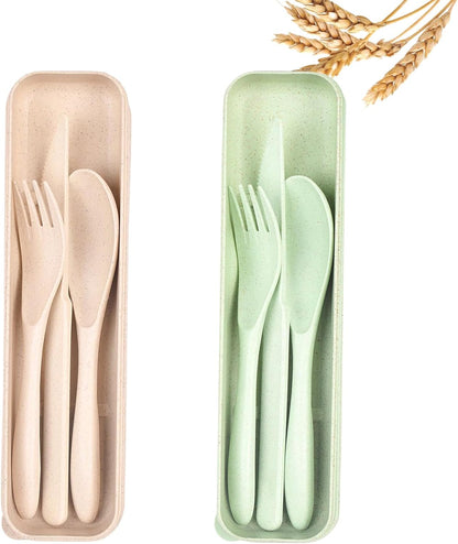 2Pack Reusable Travel Utensil Set, Plastic Fork Spoon Knife with Case, BPA-Free Portable Cutlery for Camping, Picnic & Office (Purple & Pink)