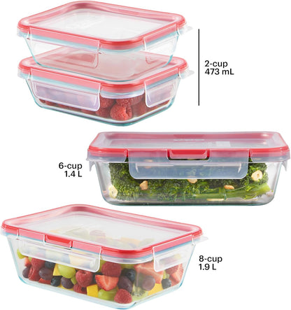 Pyrex Freshlock (4-Pack) Mixed Sized Glass Food Storage Containers Set, Airtight & Leakproof Plastic Locking Lids BPA-Free, Meal Prep Containers Set, Freezer Dishwasher Microwave Safe