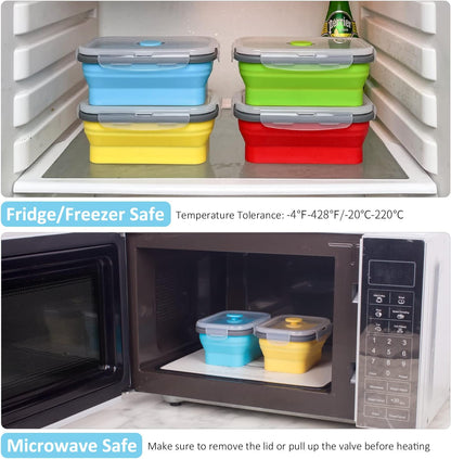 Collapsible Food Storage Containers with Lids, 4 Pack, 40 oz Silicone 1-Compartment Meal Prep Containers Reusable, Lunch Bento Boxes for Adults, Microwave Freezer Dishwasher Safe, BPA-Free, Black