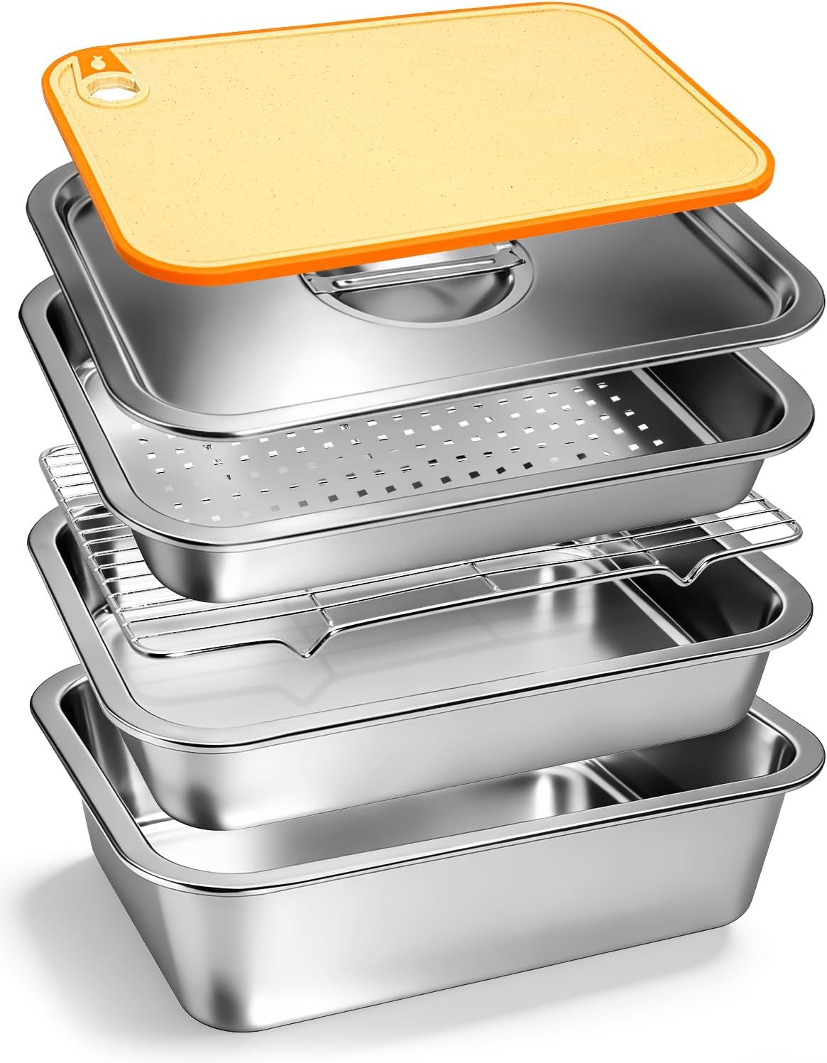 5 in 1 Grill Prep Tray and Carry System, Large Grilling Prep and Serve Trays with Lid and Cutting Board, Deep Meat Marinating Container as BBQ Grilling Gift, Home Series, L