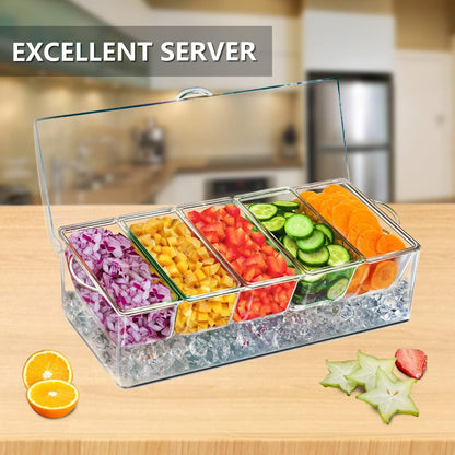 INNOVATIVE LIFE High-end Veggie Fruit Tray with Lid, Ice Chilled Vegetable Serving Platter with Ice Tray on Bottom, Perfect for Entertaining, Parties and Buffet, Clear