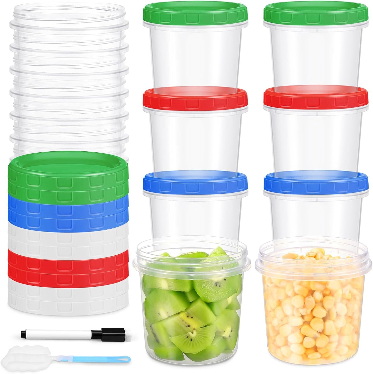 Freezer Storage Containers, 16 Pack 10 oz Plastic Food Storage Containers with Twist Top Lids, Meal Prep Containers for Soup Snack Fruit, BPA Free, Leakproof, Microwave & Dishwasher Safe