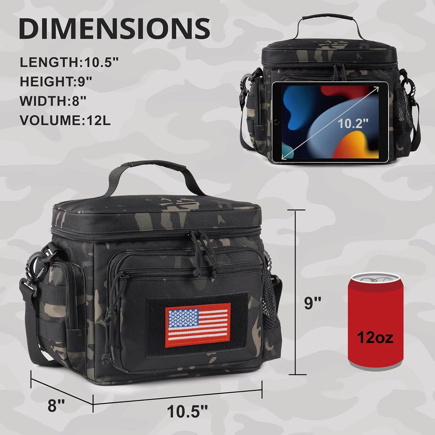 Lunch Box for Men, Tactical Lunch Bag MOLLE Webbing Leakproof Insulated Lunch Cooler Women Adult Meal with Adjustable Shoulder Strap Lunch Pail (Blue)