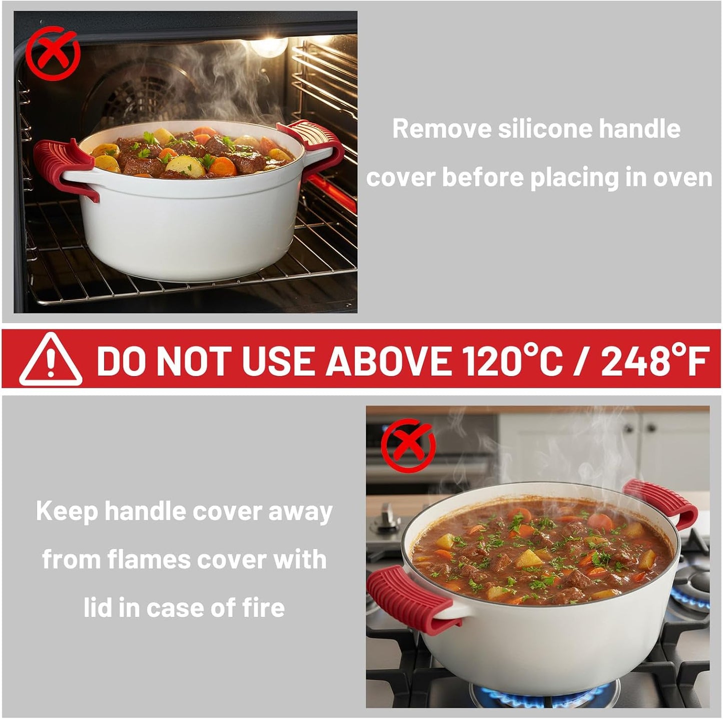 Cast Iron Skillet Handle Covers,3Pcs Heat Resistant Silicone Pot Handles Covers Non-Slip Cast Iron Handle Sleeve for Frying Pans and Griddles Kitchen Supplies(Red)