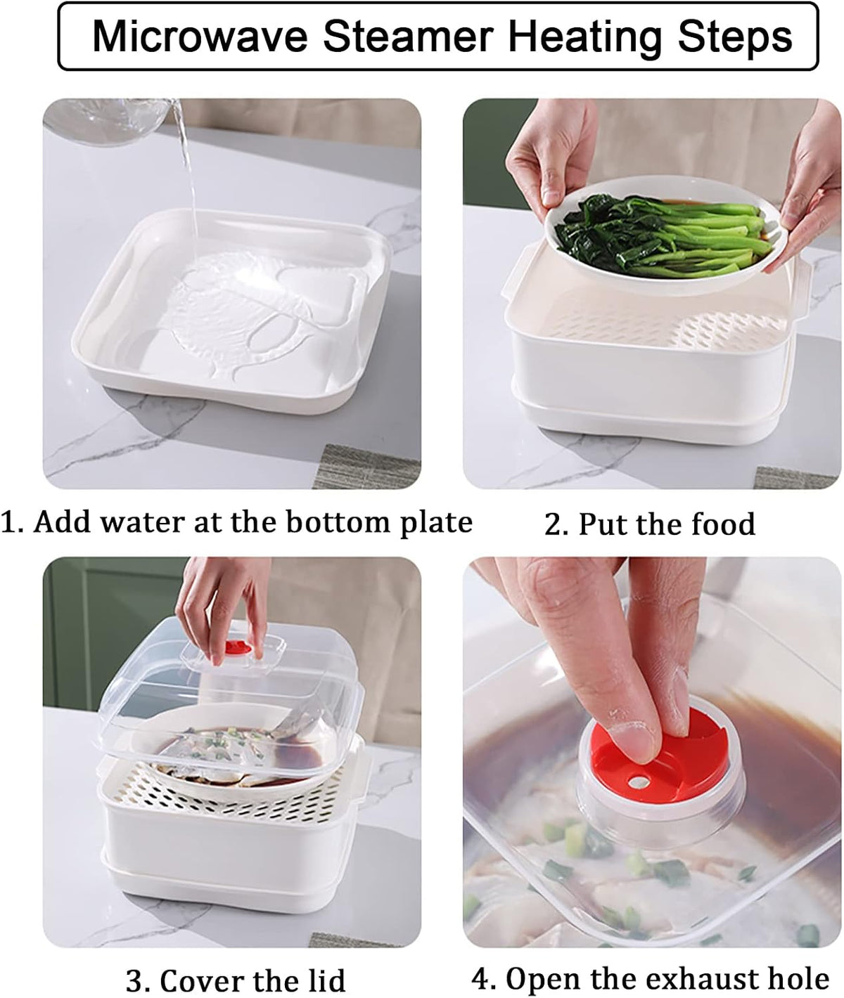 Microwave Steamer with Lid and Tray, Vegetables Steamer for Microwave Bowl, Microwavable Cookware Supplies (2 - Layer)