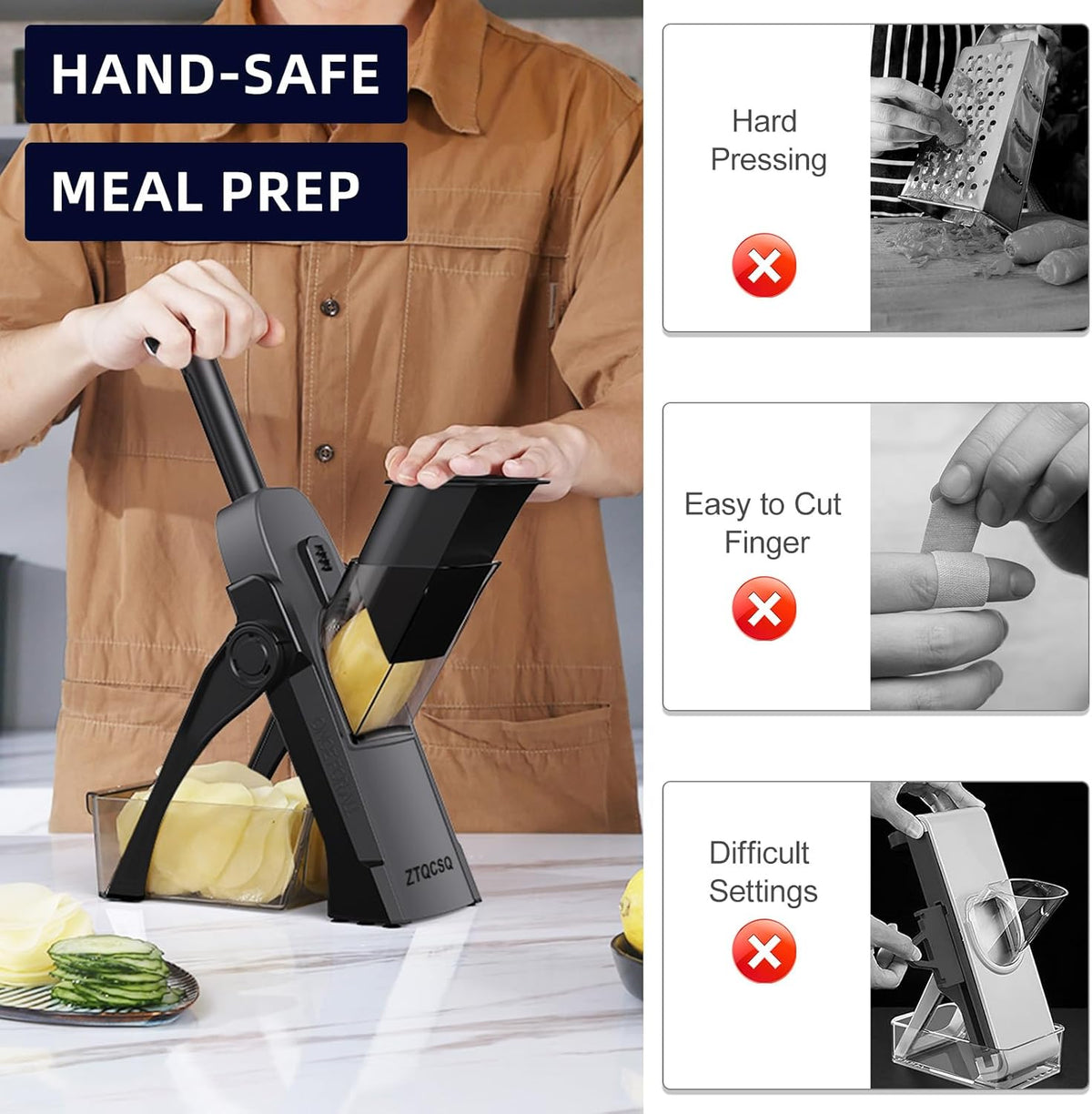 7-in-1 Safe Mandoline Slicer for Kitchen, Vegetable Slicer with Container