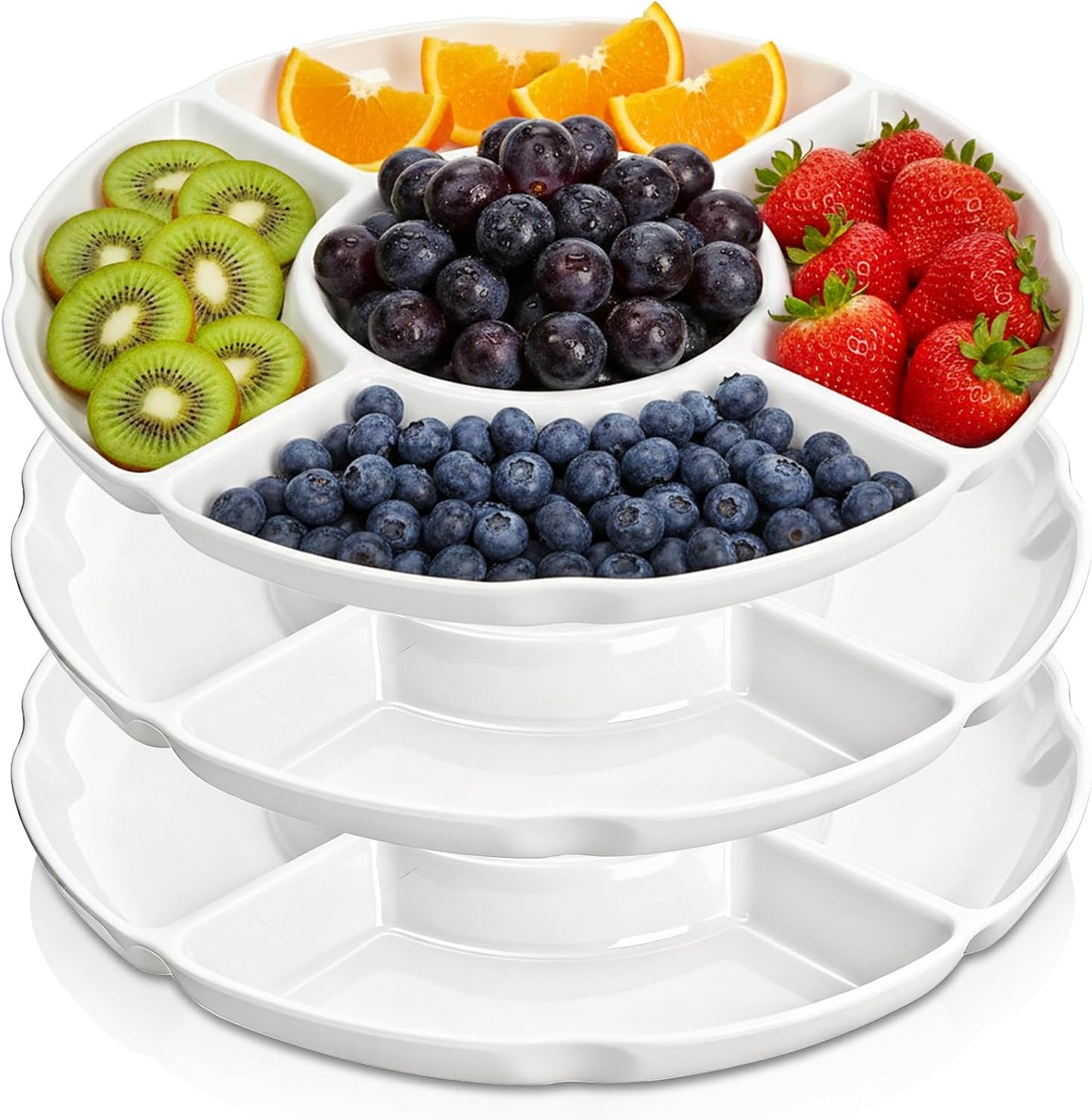 Pumtus 3 Pack Divided Serving Tray, 13 Inch Melamine Chip and Dip Platter, 5 Sectional Appetizer Veggie Plate, Party Snack Relish Tray for Serving Food, Nuts, Candy, Dried Fruit, Veggies