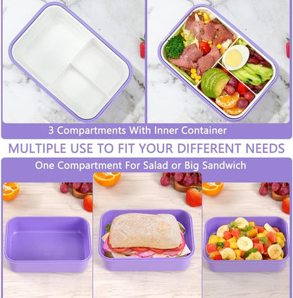 Bento Boxes for Adults - 1100 ML Bento Lunch Box Container For Kids With Spoon & Fork - Durable Perfect Size for On-the-Go Meal, BPA-Free and Food-Safe Materials(Grey)