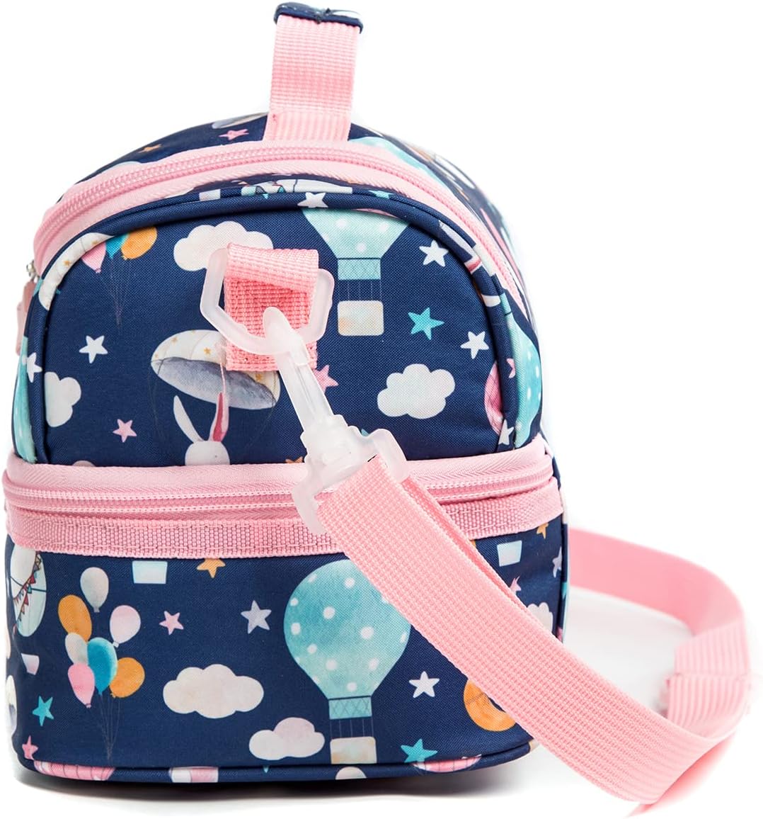 Insulated Kids Dual Compartment Lunch Bags Tote for Girls Boys Toddler School Picnic Food Cooler Thermal with Strap Lunch Boxes Blue Unicorn