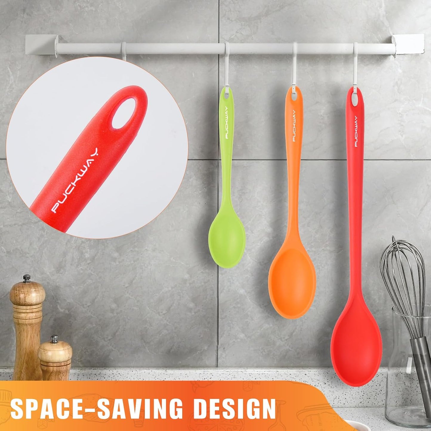 3 Pcs Silicone Spoons Set of 7.9 10.6 14.2 inch for Cooking, Heat Resistant Kitchen Spoons for Mixing, Stirring, and Serving, Small to Large Non Stick (Green)