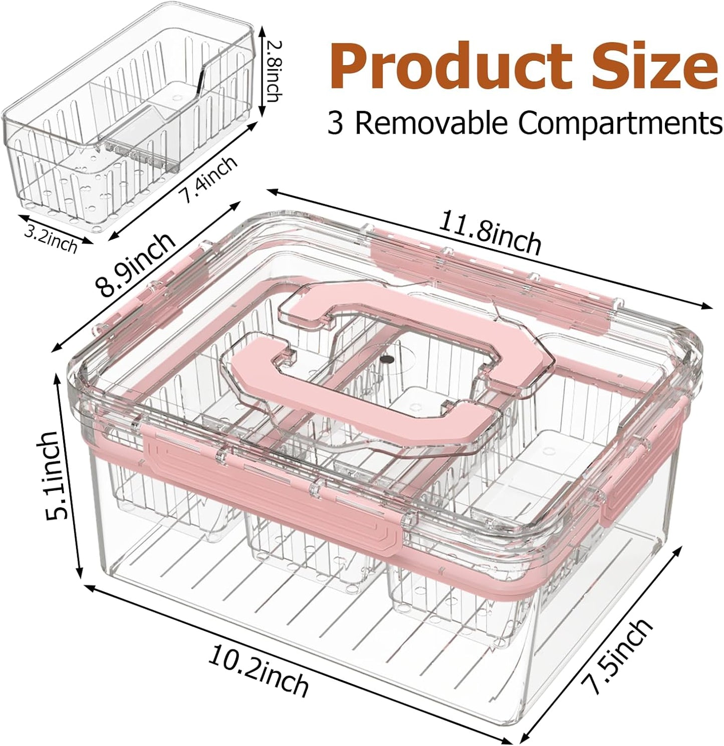 Sorgion Ice Chilled Condiment Caddy with Portable Handle, 5 Compartment Serving Tray with Built-in Bread Slicer and Ice Chamber, Clear Garnish Tray for Bar, Taco Party, BBQ, Picnic & Fruit Pink