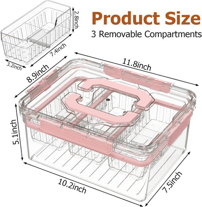 Sorgion Ice Chilled Condiment Caddy with Portable Handle, 5 Compartment Serving Tray with Built-in Bread Slicer and Ice Chamber, Clear Garnish Tray for Bar, Taco Party, BBQ, Picnic & Fruit Pink