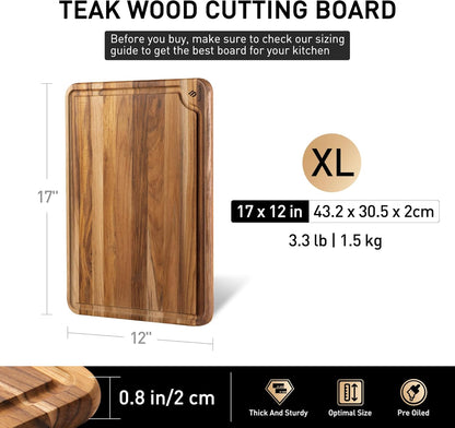 4 Pack Teak Wood Cutting Board Set for Kitchen Heavy Duty Non Toxic Non Slip Solid Thick Wood Haus Chopping Board Extra Large Big Small Meat Best Essential House Warming Hostess Host Gift
