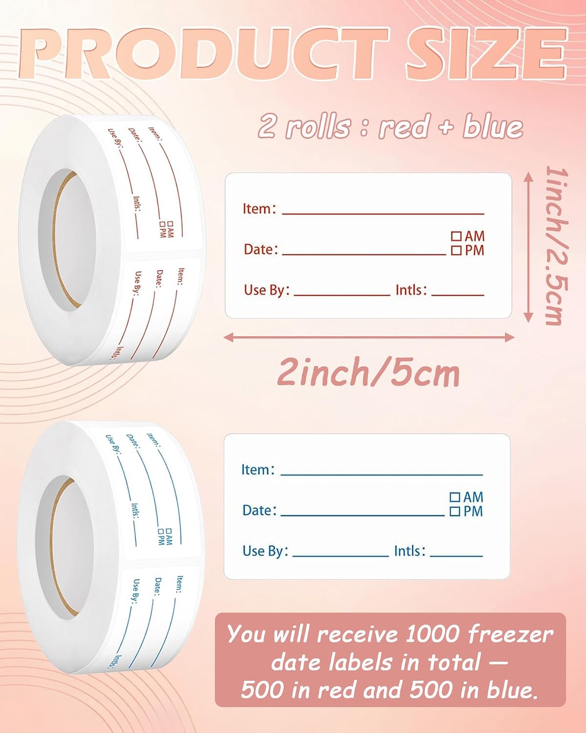 2 Rolls 1000 Pieces Removable Food Labels, 1 x 2 Inch Date Stickers for Freezer, Refrigerator Food Containers – Easy to Write On, Perfect for Food Labeling and Storage Organization (1000)