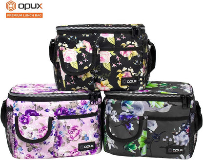 opux Insulated Lunch Bag for Men Women, Leakproof Black Lunch Box for Work, Portable Soft Lunch Cooler Bag with Shoulder Strap, Adult Lunchbox Lunch Pail for Kid Boy Girl School, 14 Can/8L