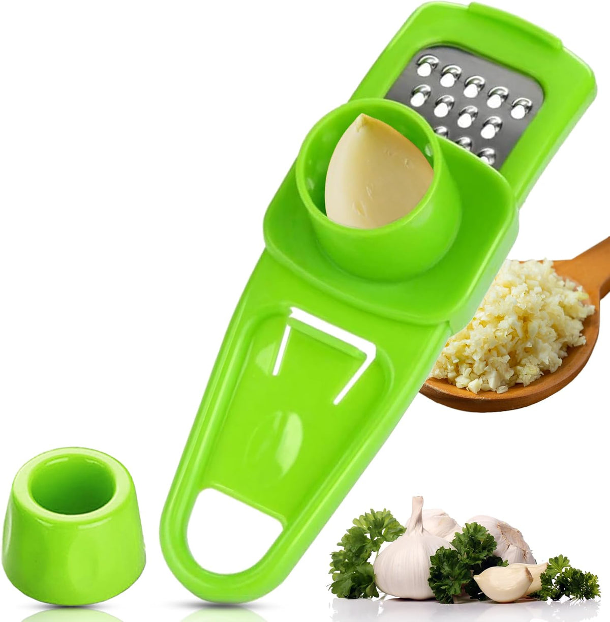 Garlic Grinder - Small Hand Garlic Press - Green