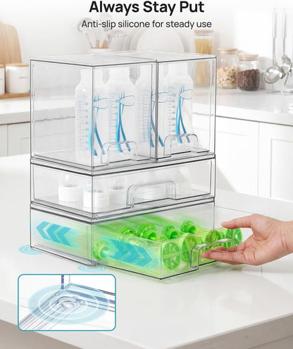 Vtopmart Stackable Storage Drawers Set of 5, Clear Plastic Organizer Bins for Baby Bottle, Beauty Supplies Storage, Ideal for Kichen Countertop, Vanity, Bathroom, Cabinet, Pantry Organization