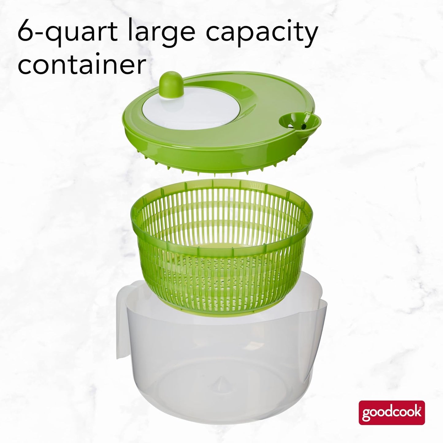 GoodCook Deluxe Salad Spinner - 5 Qt. Capacity, Easy Turn Knob, Built-In Pour Spout, Multi-Use Basket, Durable and Dishwasher Safe, Large Salad Spinner, Kitchen Essentials
