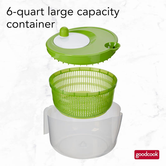 GoodCook Deluxe Salad Spinner - 5 Qt. Capacity, Easy Turn Knob, Built-In Pour Spout, Multi-Use Basket, Durable and Dishwasher Safe, Large Salad Spinner, Kitchen Essentials