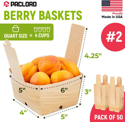 USA-Made Quart-Size Berry Baskets with Handles, Pack of 25 - 2 lbs Capacity Produce Basket for Fruits, Berries & Veggies - Premium Berry Container for Farmers Markets or Product Displays