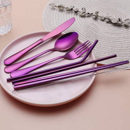 Portable Stainless Steel Flatware Set, Travel Camping Cutlery Set, Portable Utensil Travel Silverware Dinnerware Set with a Waterproof Case (Pink)
