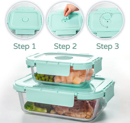 Glass Food Storage Containers 10 Pack, Meal Prep Containers with Snap Locking Lids Airtight Built in Air Vents, Glass Lunch Containers, Microwave/Dishwasher Safe, Navy Blue