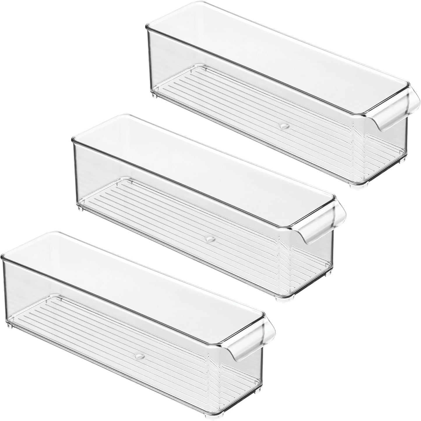 iDesign Stackable Fridge or Freezer Storage Bin with Front Handle, Set of 6, Clear, Made in the USA