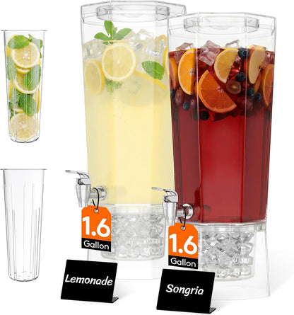 Lifewit 1 Gallon Drink Dispenser for Parties 2 Pcs, Plastic Beverage Container for Juice/Tea/Soda with Stand & Fruit Infuser, Clear Lemonade Dispenser with Leak-Proof Spigot, BPA Free Water Pitcher