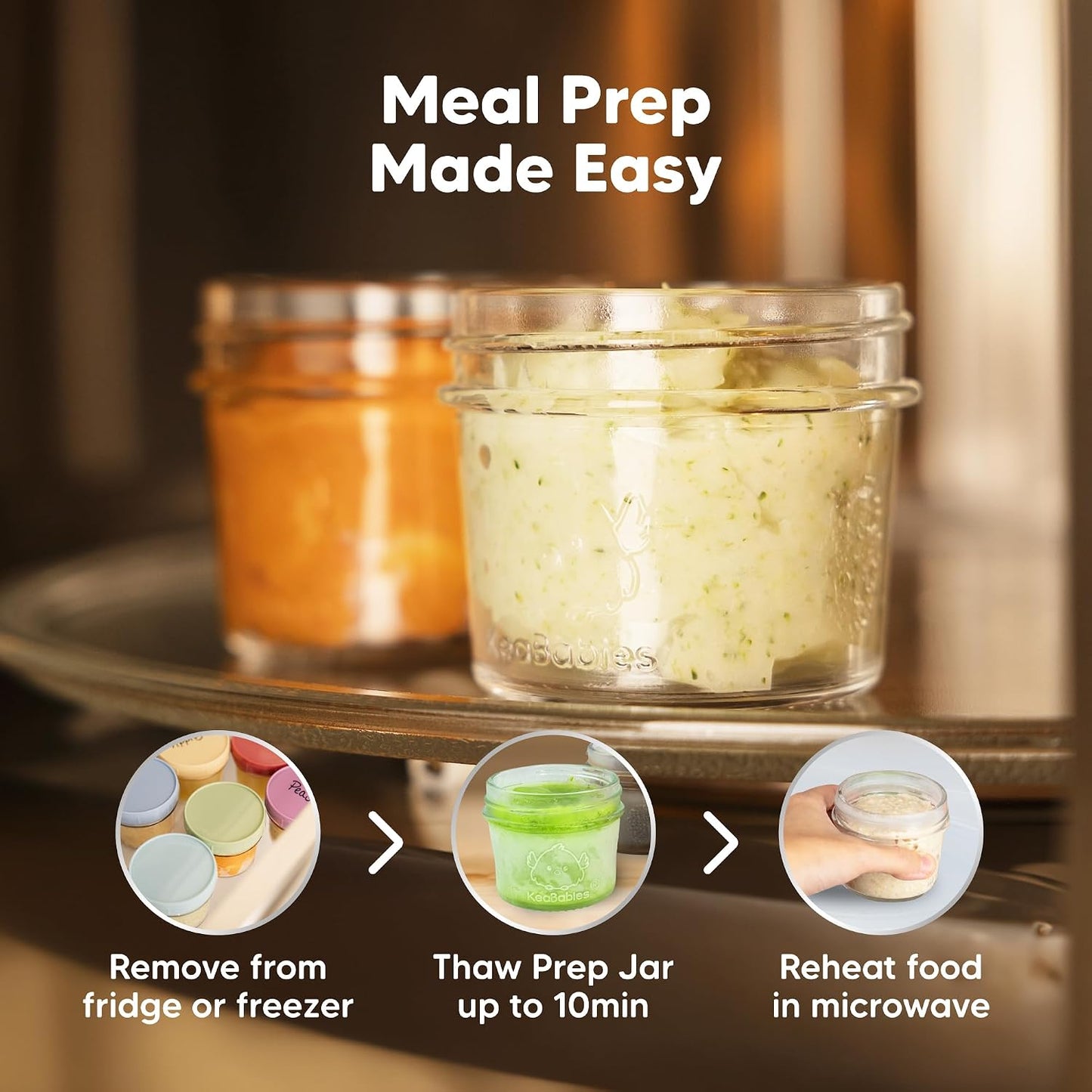 KeaBabies 12pk 4oz Glass Baby Food Containers with Lids - Leak-Proof, Microwavable Small Glass Jars, Baby Purees & Toddler Snack Storage Containers, BPA-Free, Dishwasher & Freezer Safe (Musk Dusk)