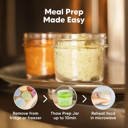 KeaBabies 12pk 4oz Glass Baby Food Containers with Lids - Leak-Proof, Microwavable Small Glass Jars, Baby Purees & Toddler Snack Storage Containers, BPA-Free, Dishwasher & Freezer Safe (Musk Dusk)