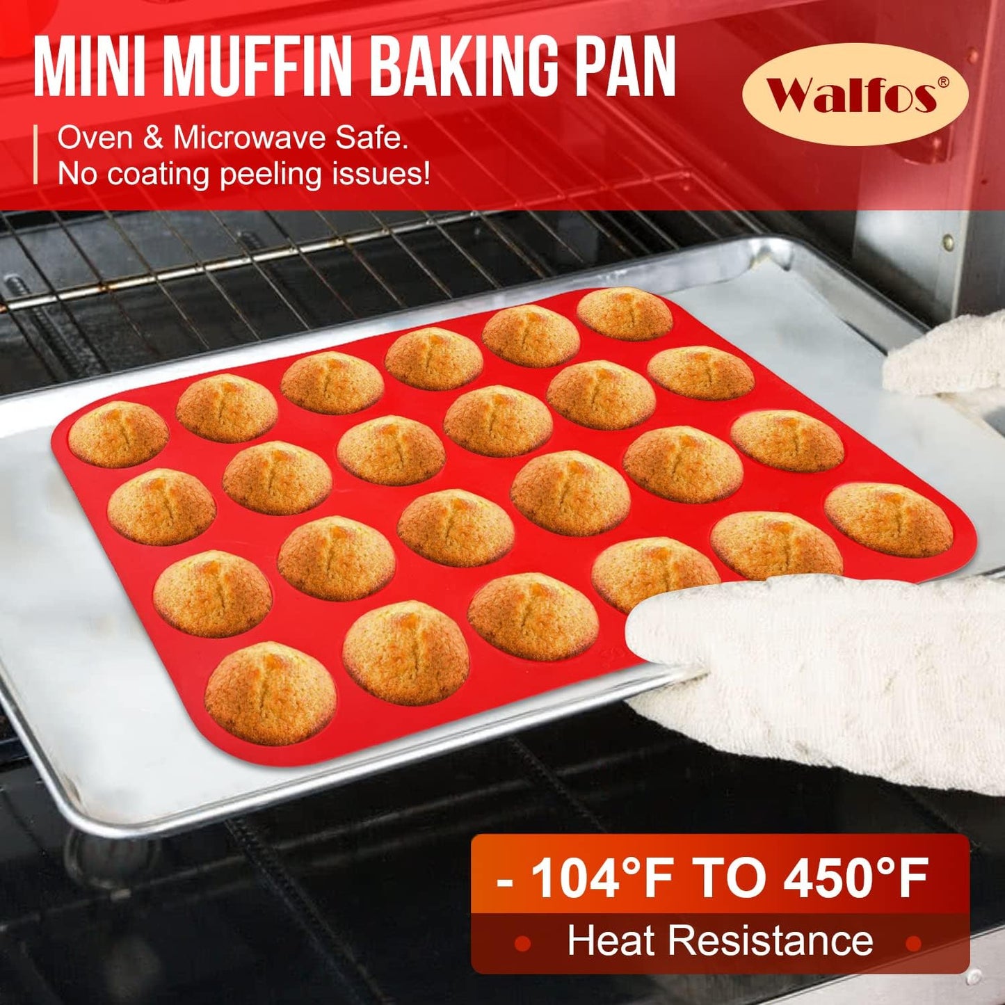 Walfos Silicone Muffin Pan - 12 Cups Regular Silicone Cupcake Pan, Non-stick Great for Making Muffin Cakes, Tart, Bread - BPA Free and Dishwasher Safe