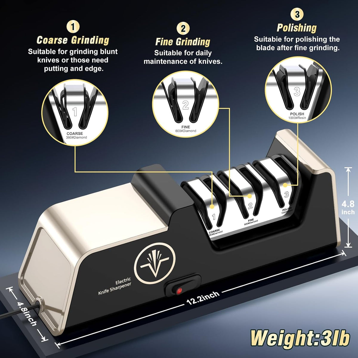 VIDOME Professional 3-Stage Electric Knife Sharpener
