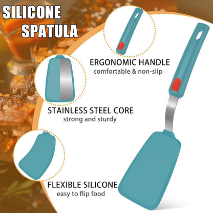 Silicone Spatula Turner Set of 3, Beijiyi 600°F Heat Resistant Cooking Spatulas for Nonstick Cookware, Large Flexible Kitchen Utensils BPA Free Rubber Spatula Set for Egg, Pancake, Fish, Burger