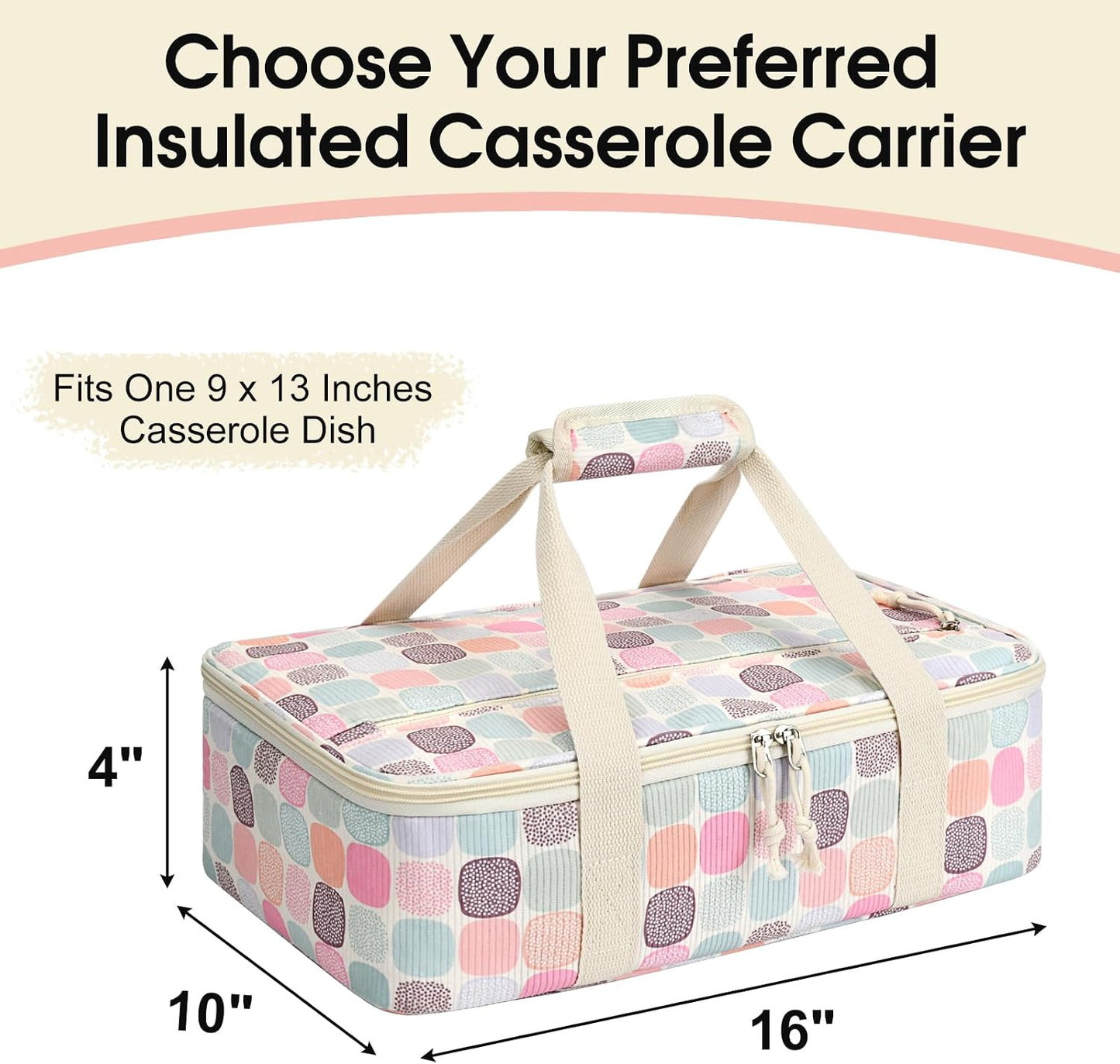 Insulated Casserole Carrier, Portable Casserole Carrier for Hot or Cold Food Lunch Tote Warmer or Cooler Bag, Lasagna Lunch Bag for Potluck Parties- Fits 9" x 13" Baking Dish-Charcoal Grey