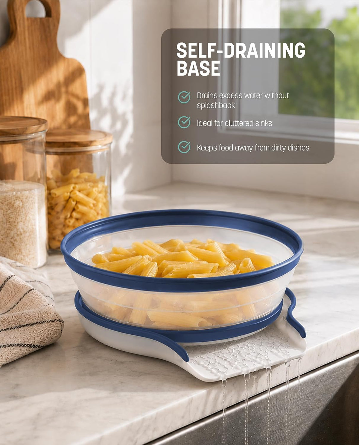 Gevoli Collapsible Microwave Splatter Cover with Strainer Draining Base (Gray)