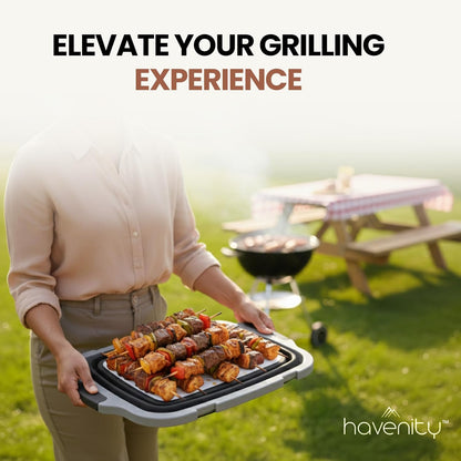 BBQ Prep Tub 2 Pack (8L+8L) - Multifunctional Collapsible Camping Cutting Board with Upgraded Locking Lid, Meal Prep Meat Storage Container Perfect for Grilling, Outdoor Cooking (Large x 2)