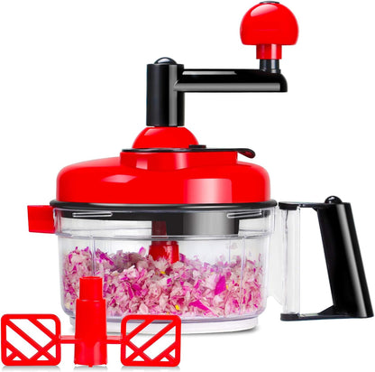 Cambom Manual Vegetable Cutter Food Processor 8 in 1 - Chopper, Mixer, Blender, Whipper, Egg Separator, Mincer, Grinder, Dicer with Clear Container 1200ml BPA Free