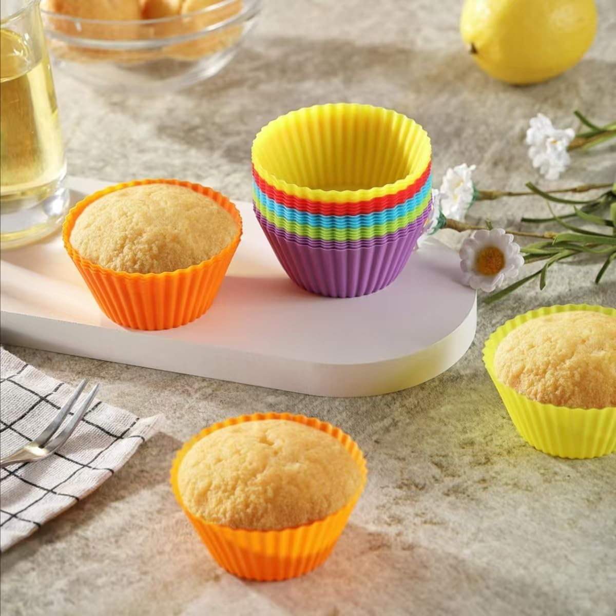 12PCS Silicone Cupcake Baking Cups, 2.75 inch, Muffin Cupcake Liners for Party, Multicolor