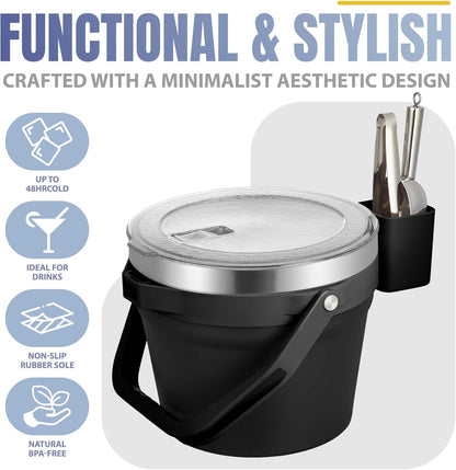 COKTIK 7L Vacuum Insulated Ice Bucket with Lid and Scoop& Tongs，Large capacity Stainless Steel Beverage Bucket for Cocktail, Champagne, Wine, Beer，Large Parties（Milk White Suit）
