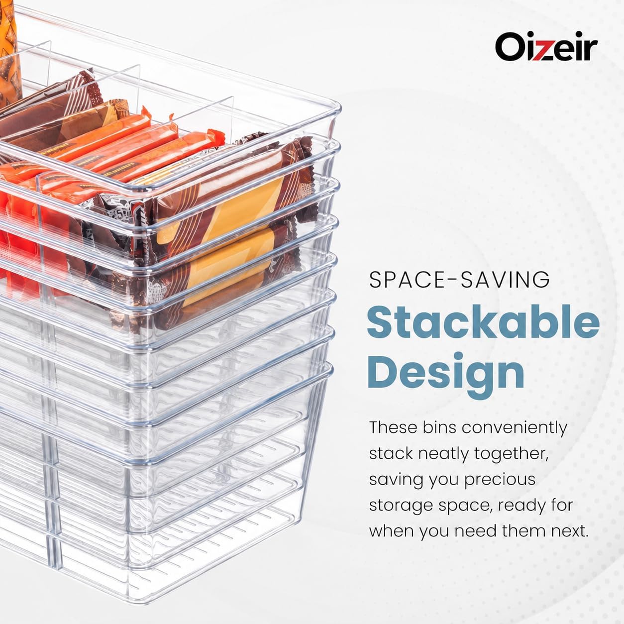 Oizeir 8 Pack Clear Plastic Storage Bins with Handles – Stackable Fridge Organizer Bins for Refrigerator, Freezer, Pantry, Kitchen Cabinet & Cupboard Organization, BPA-Free Acrylic, Transparent