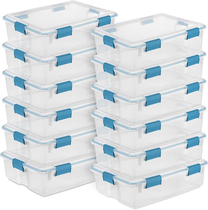 Sterilite 80 Qt Gasket Box, Stackable Storage Bin with Latching Lid and Tight Seal, Plastic Container to Organize Basement, Clear Base and Lid, 1-Pack
