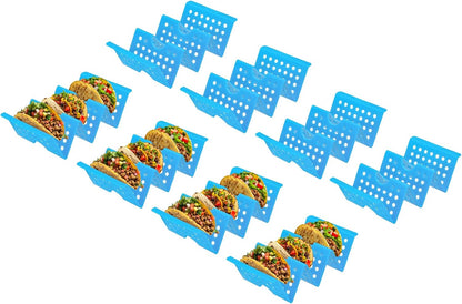 uxcell 8 Pcs Taco Holder Stand, Plastic Taco Plates Hold Up to 3 Tacos, Hollow Carved Taco Shell Holder, Dishwasher Microwave Safe, Pink